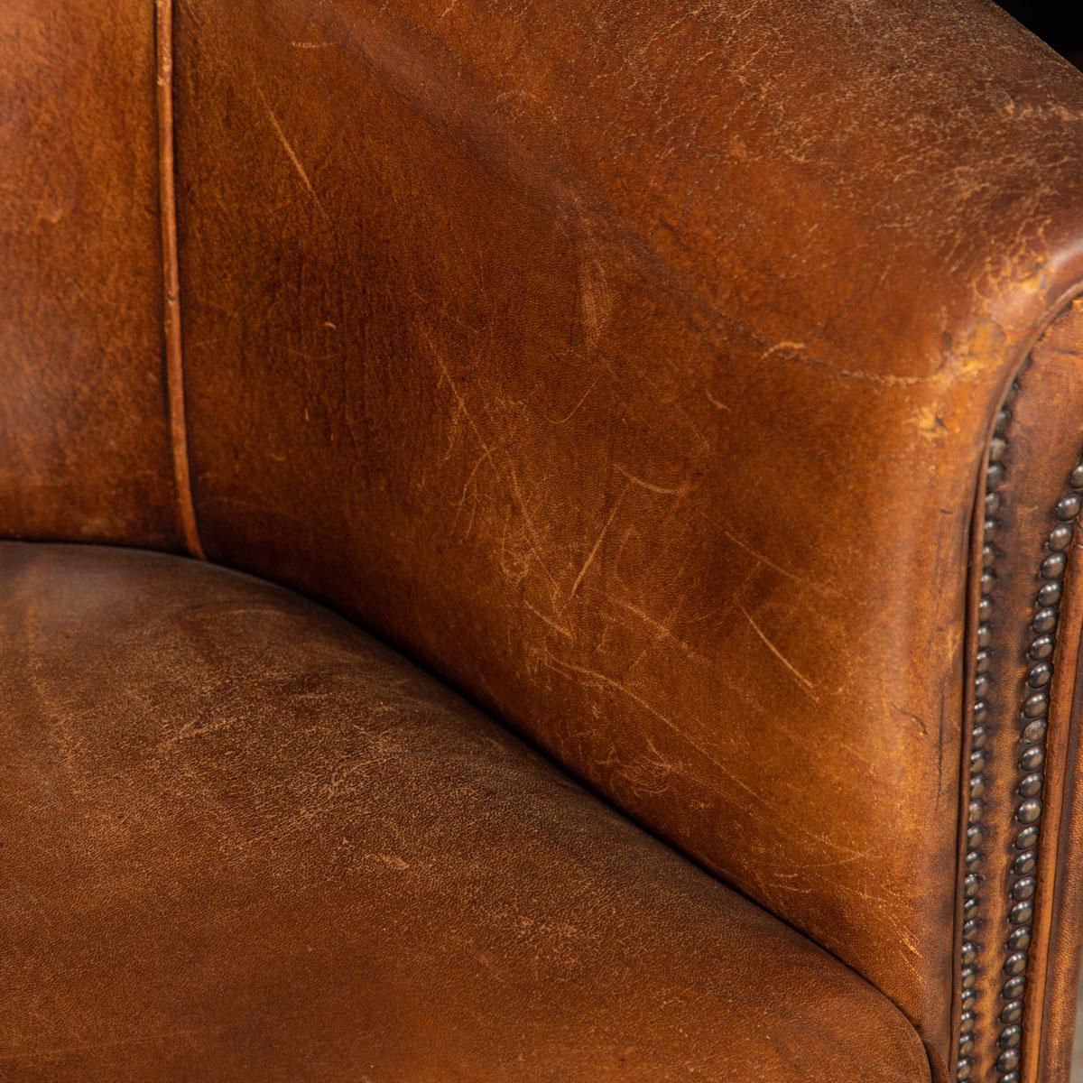 20th Century Dutch Sheepskin Leather Club Chairs 12