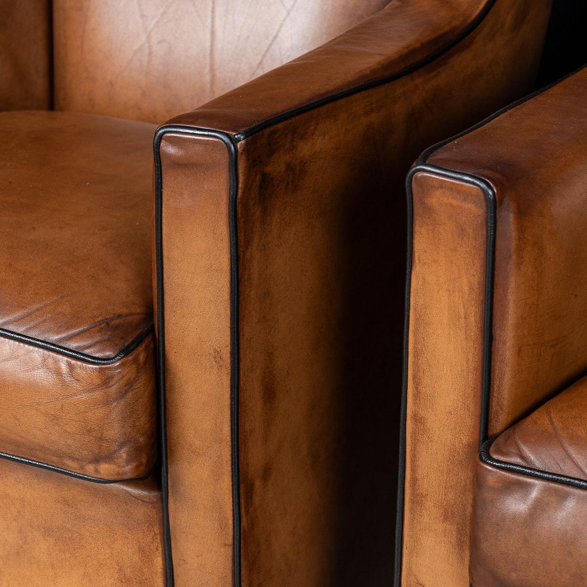 20th Century Dutch Sheepskin Leather Club Chairs 13