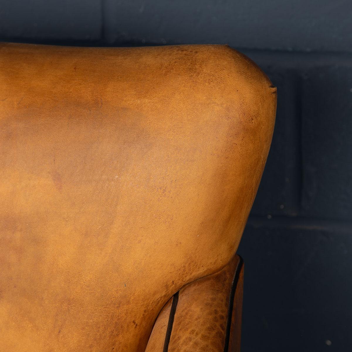 20th Century Dutch Sheepskin Leather Club Chairs 15
