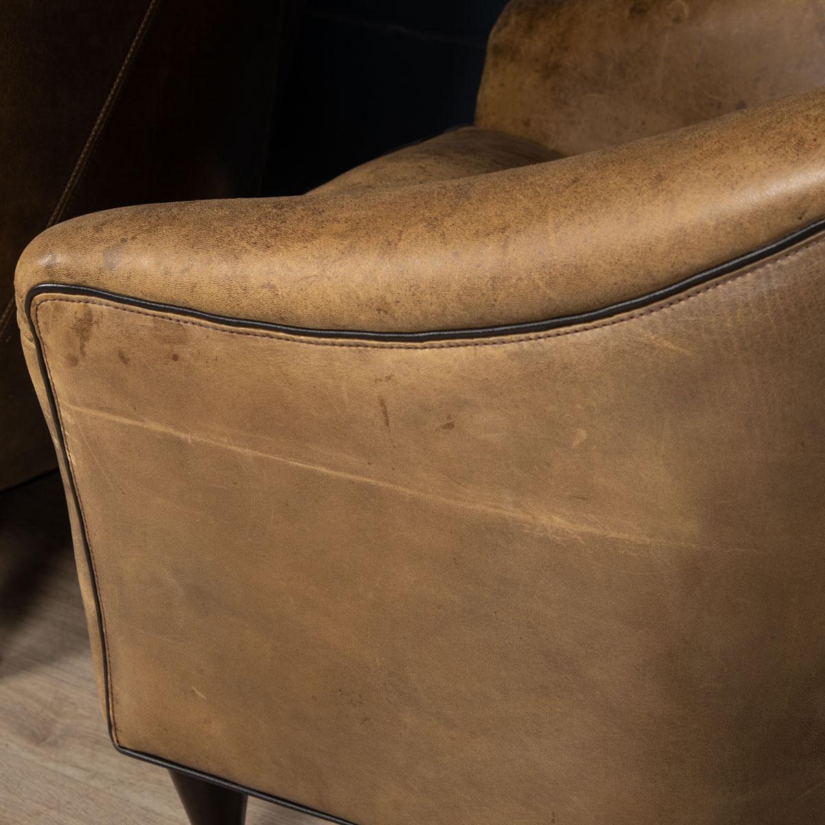 20th Century Dutch Sheepskin Leather Club Chairs 16