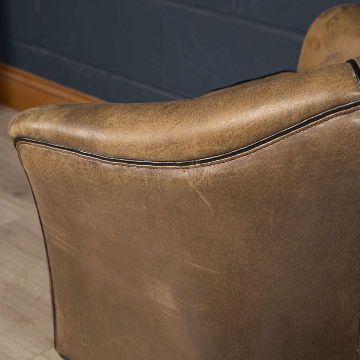 20th Century Dutch Sheepskin Leather Club Chairs 17