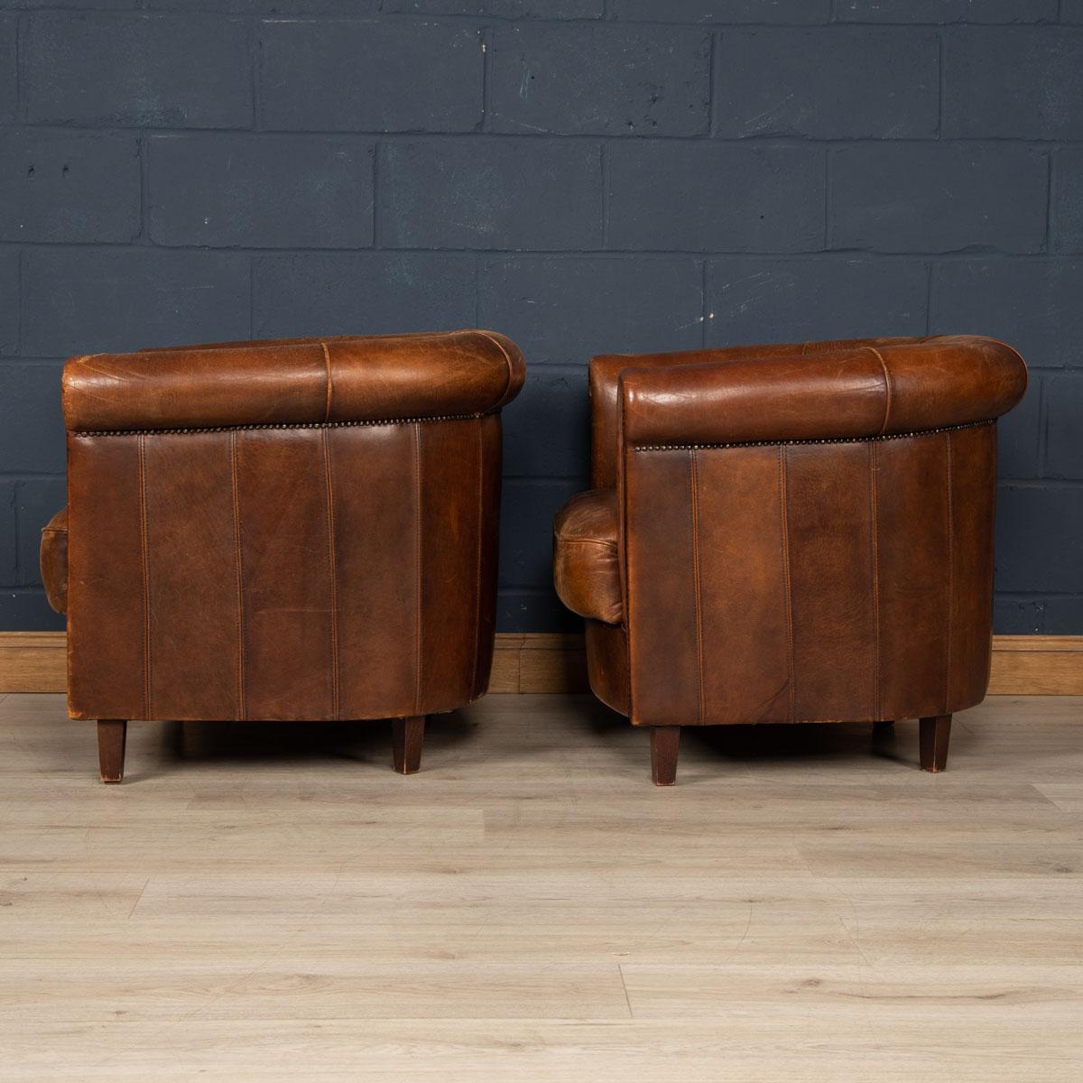 20th Century Dutch Sheepskin Leather Club Chairs In Good Condition In Royal Tunbridge Wells, Kent