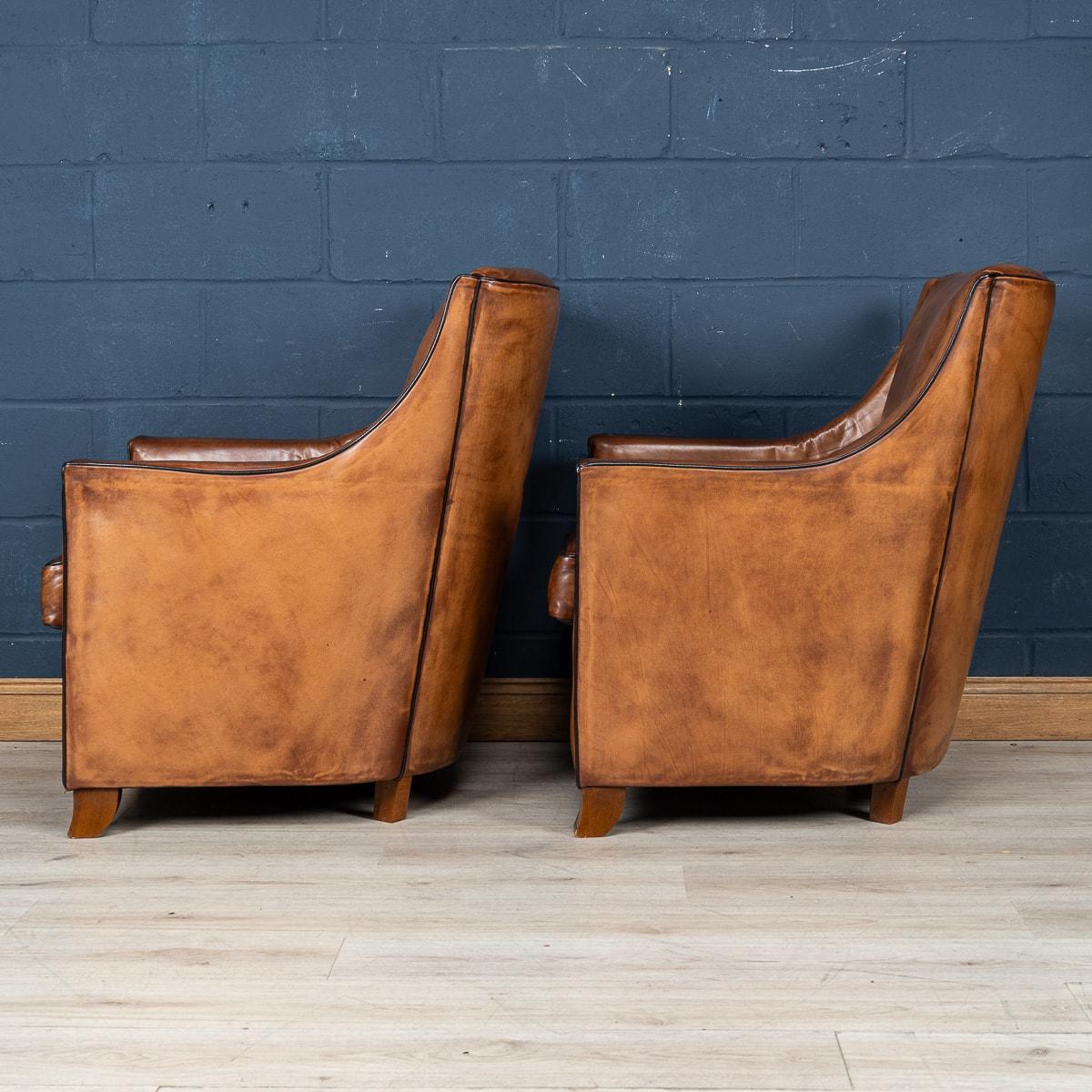 Mid-Century Modern 20th Century Dutch Sheepskin Leather Club Chairs