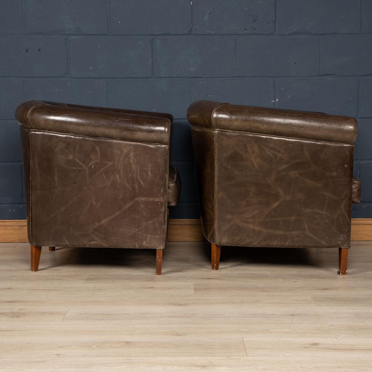 20th Century Dutch Sheepskin Leather Club Chairs For Sale 2