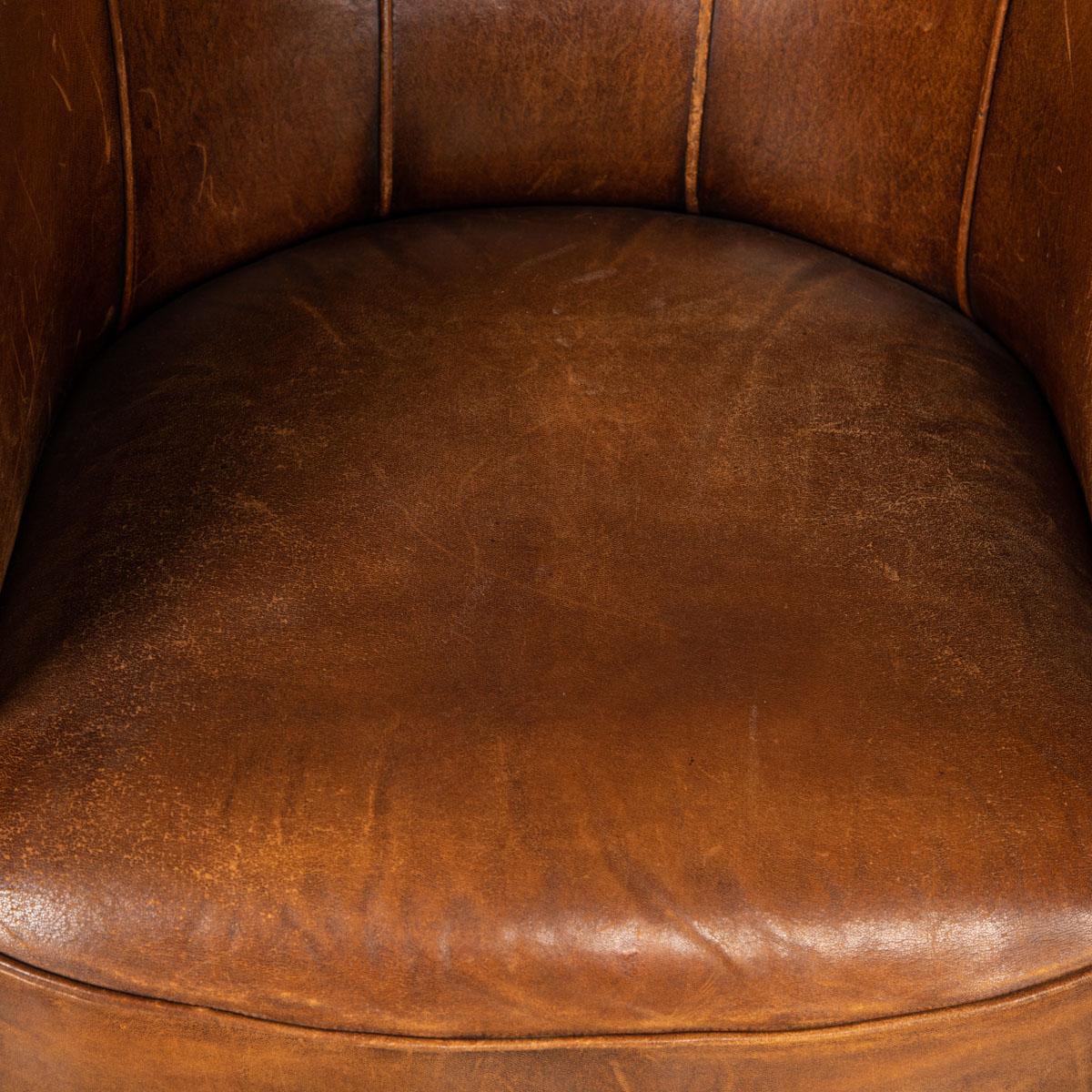20th Century Dutch Sheepskin Leather Club Chairs 3