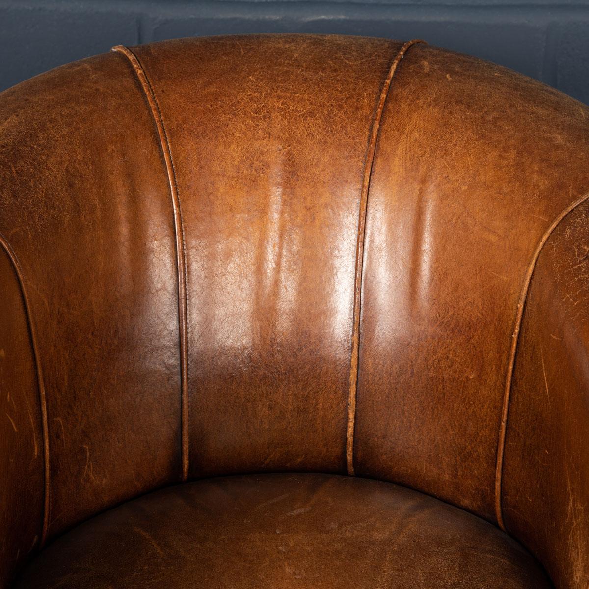 20th Century Dutch Sheepskin Leather Club Chairs 4