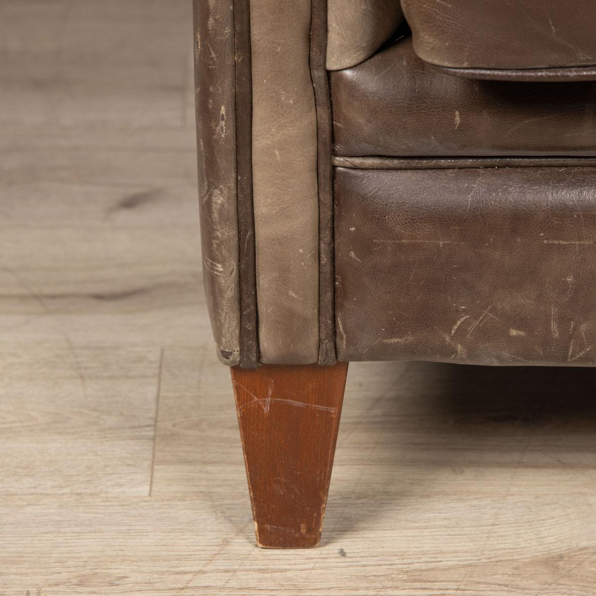 20th Century Dutch Sheepskin Leather Club Chairs For Sale 5