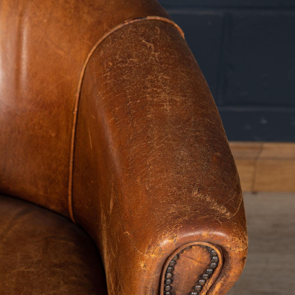 20th Century Dutch Sheepskin Leather Club Chairs 5