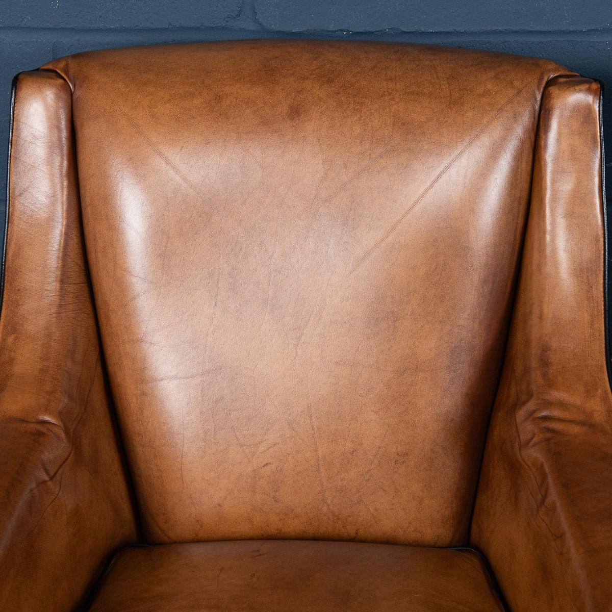 20th Century Dutch Sheepskin Leather Club Chairs 4