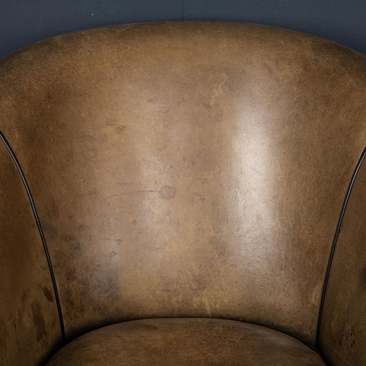 20th Century Dutch Sheepskin Leather Club Chairs 6