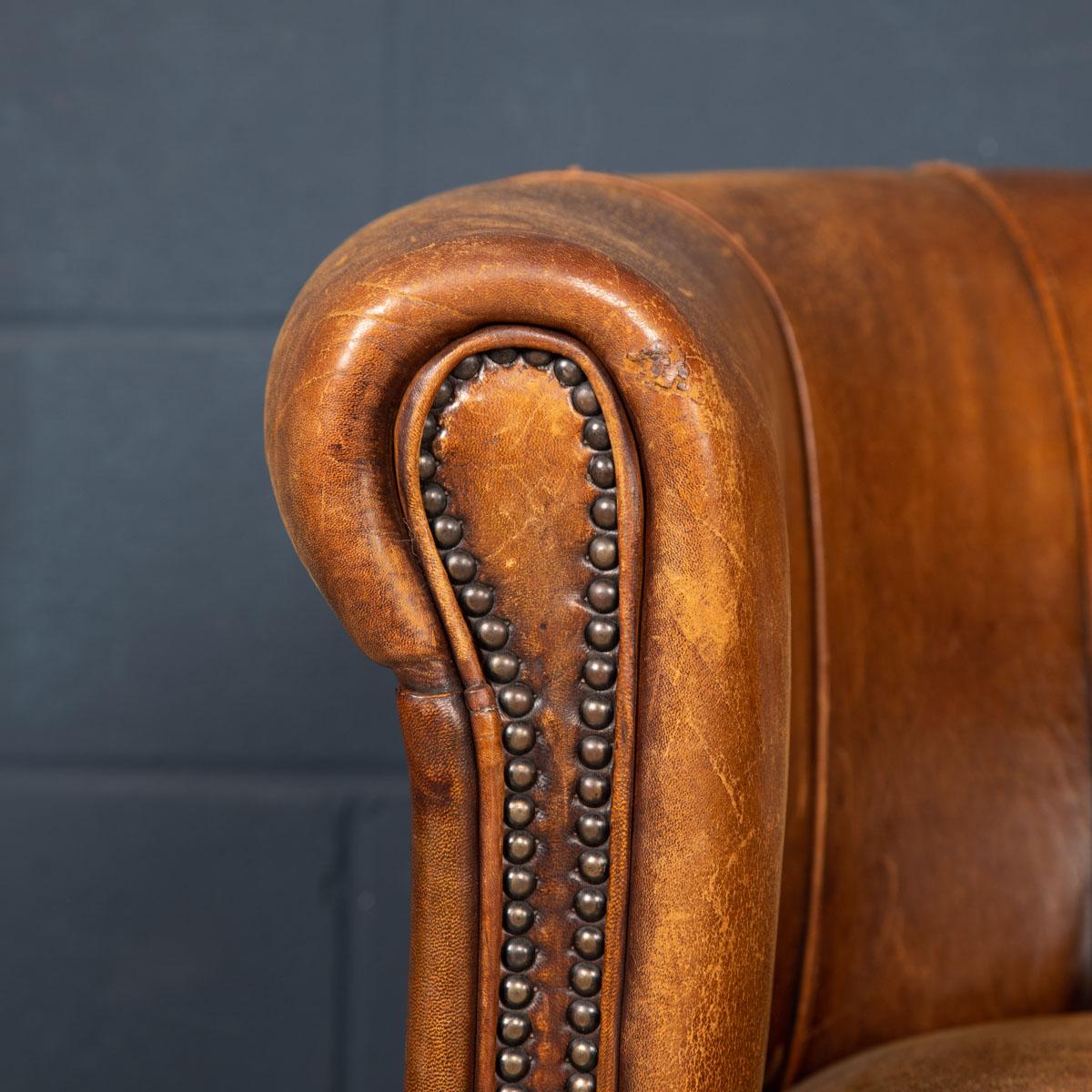 20th Century Dutch Sheepskin Leather Club Chairs 6