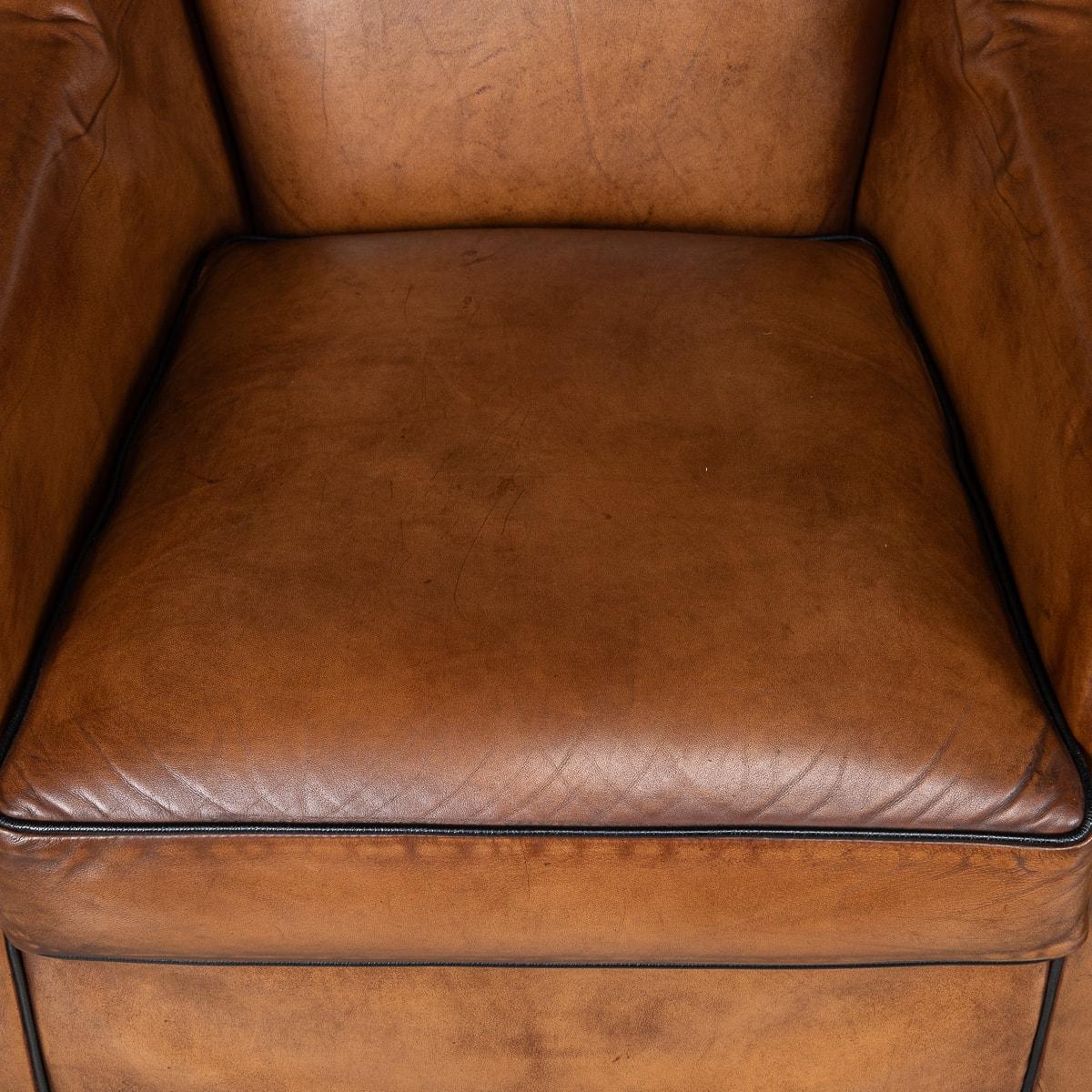 20th Century Dutch Sheepskin Leather Club Chairs 5