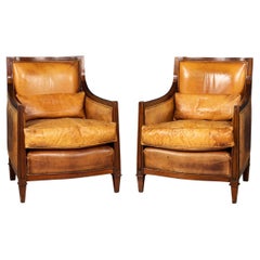 20th Century Dutch Sheepskin Leather Club Chairs