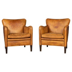 20th Century Dutch Sheepskin Leather Club Chairs