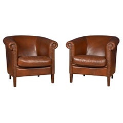 Vintage 20th Century Dutch Sheepskin Leather Club Chairs