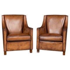 20th Century Dutch Sheepskin Leather Club Chairs