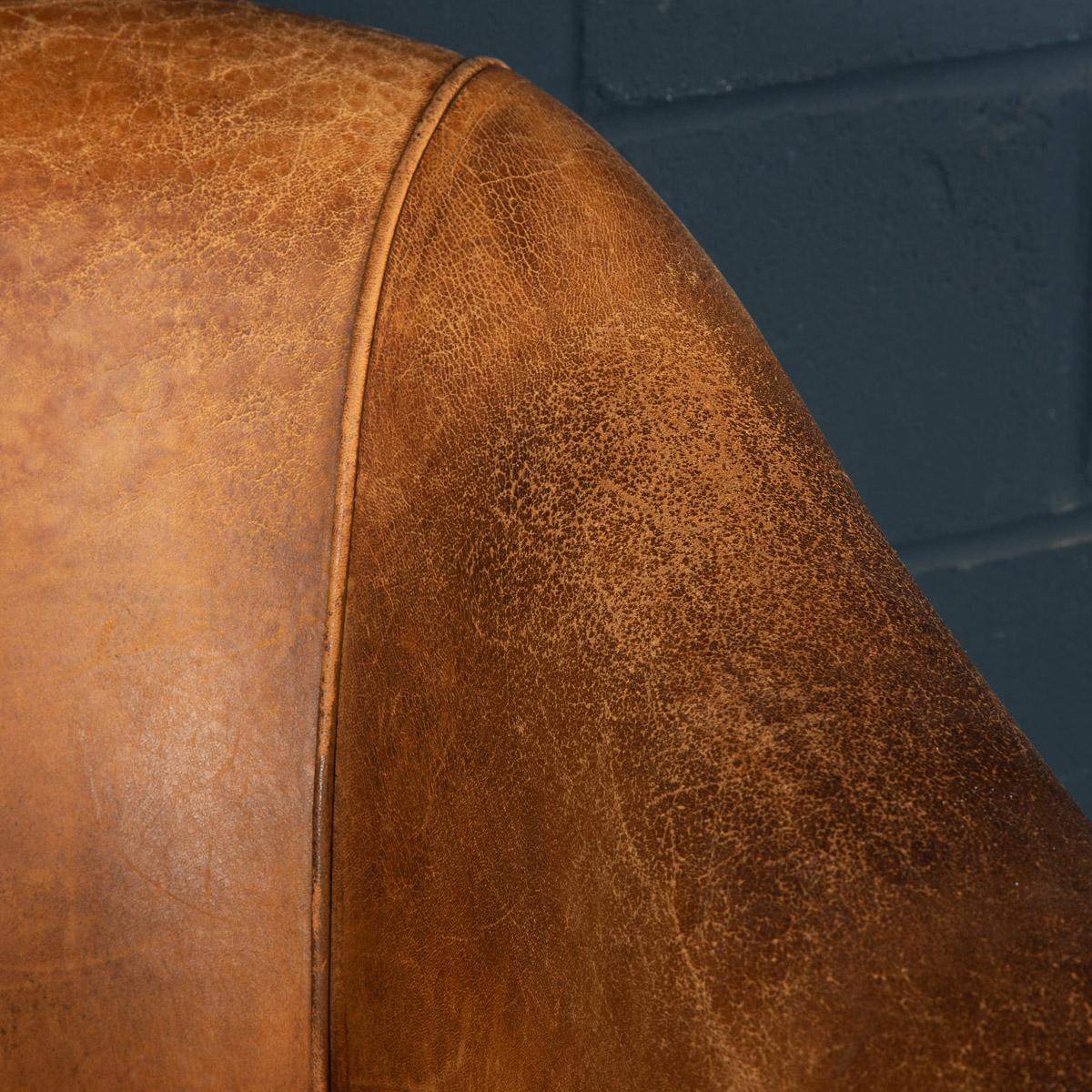 20th Century Dutch Sheepskin Leather Tub Chair 7