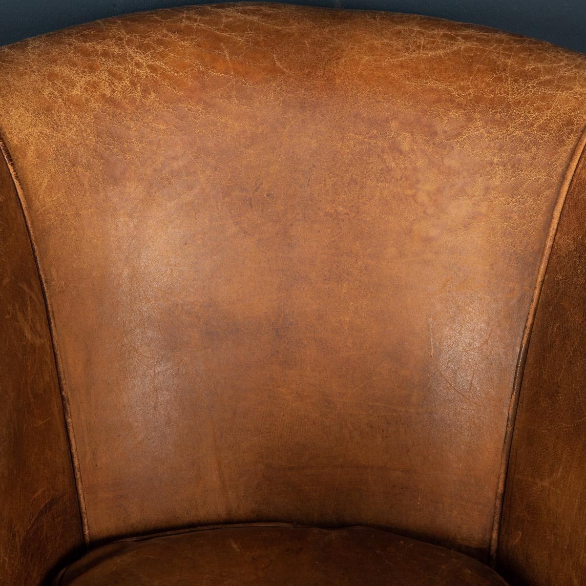 20th Century Dutch Sheepskin Leather Tub Chair 8