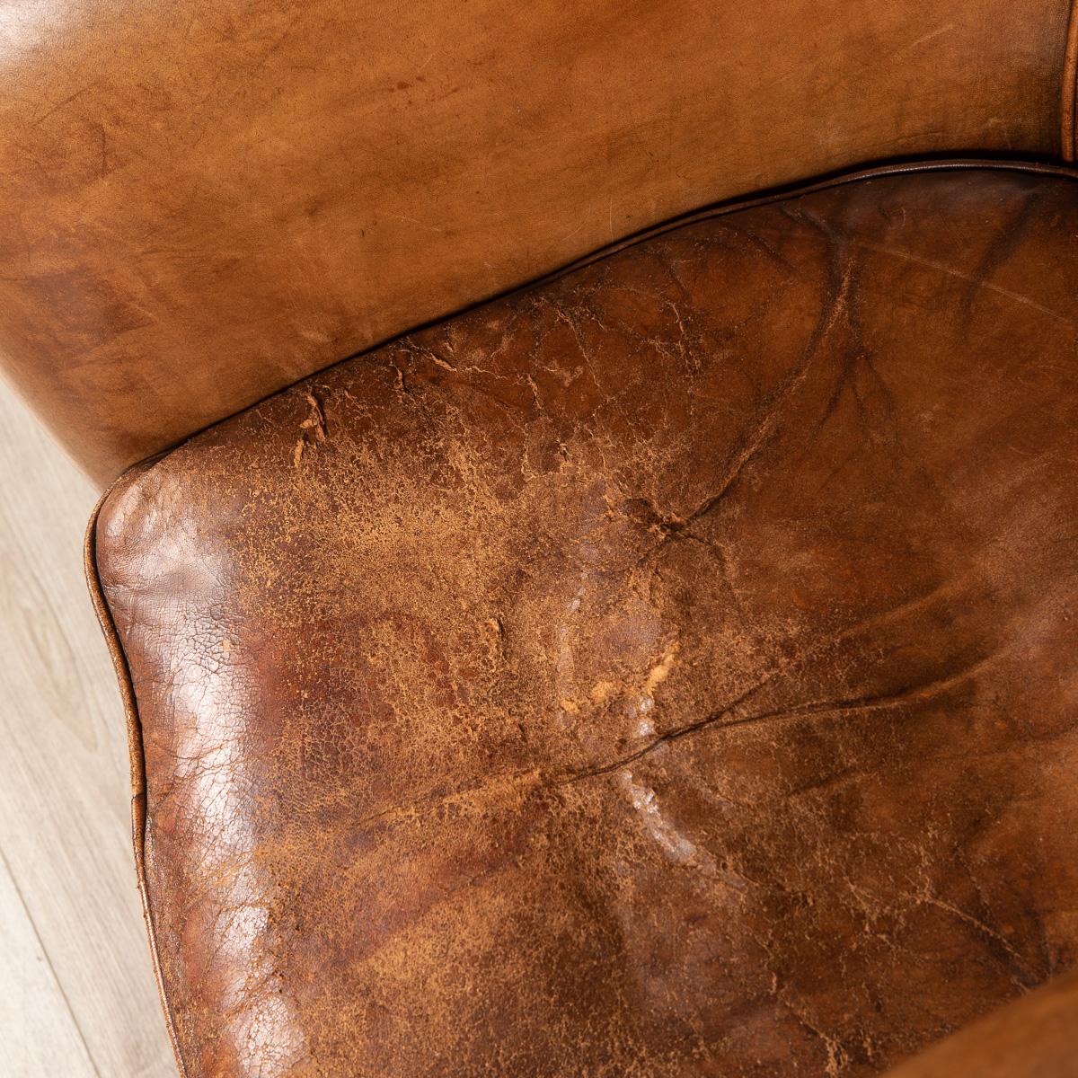 20th Century Dutch Sheepskin Leather Tub Chair 9
