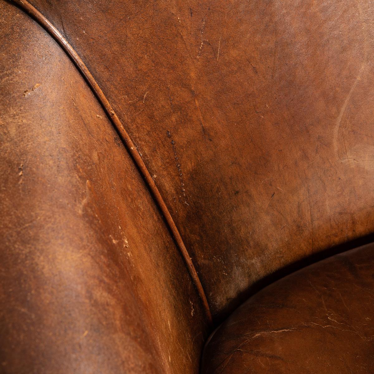 20th Century Dutch Sheepskin Leather Tub Chair 12