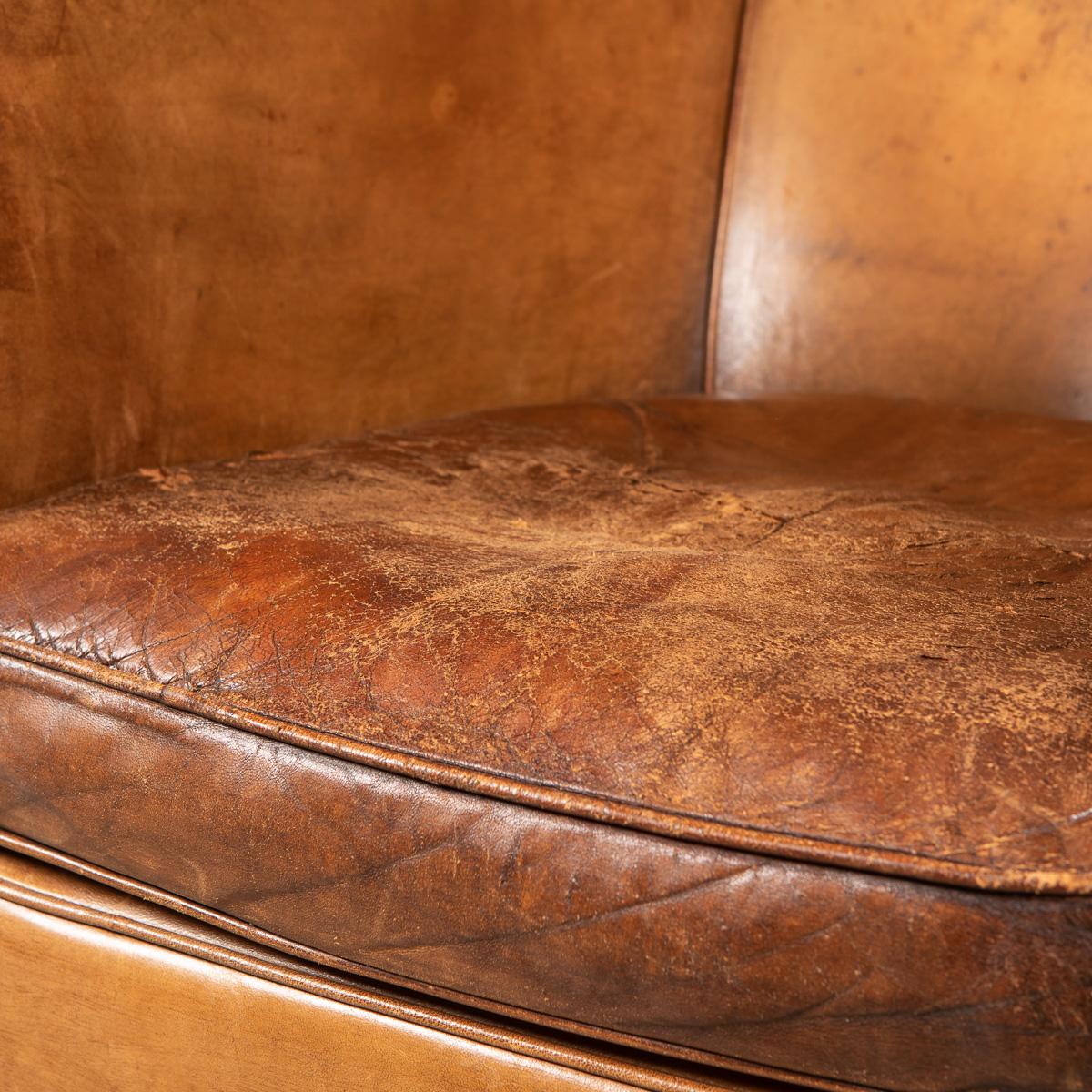 20th Century Dutch Sheepskin Leather Tub Chair 11