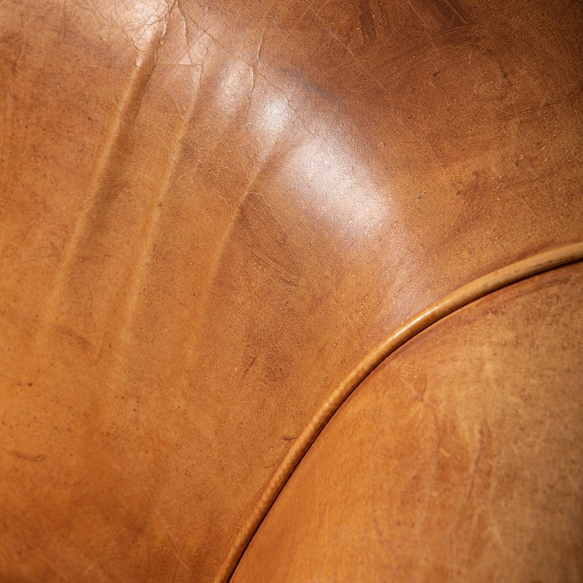 20th Century Dutch Sheepskin Leather Tub Chair 11