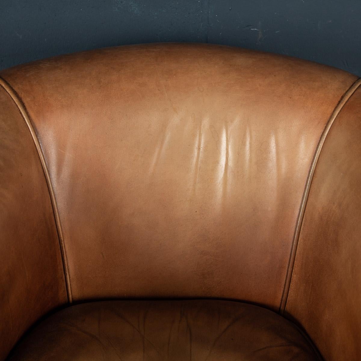 20th Century Dutch Sheepskin Leather Tub Chair 13