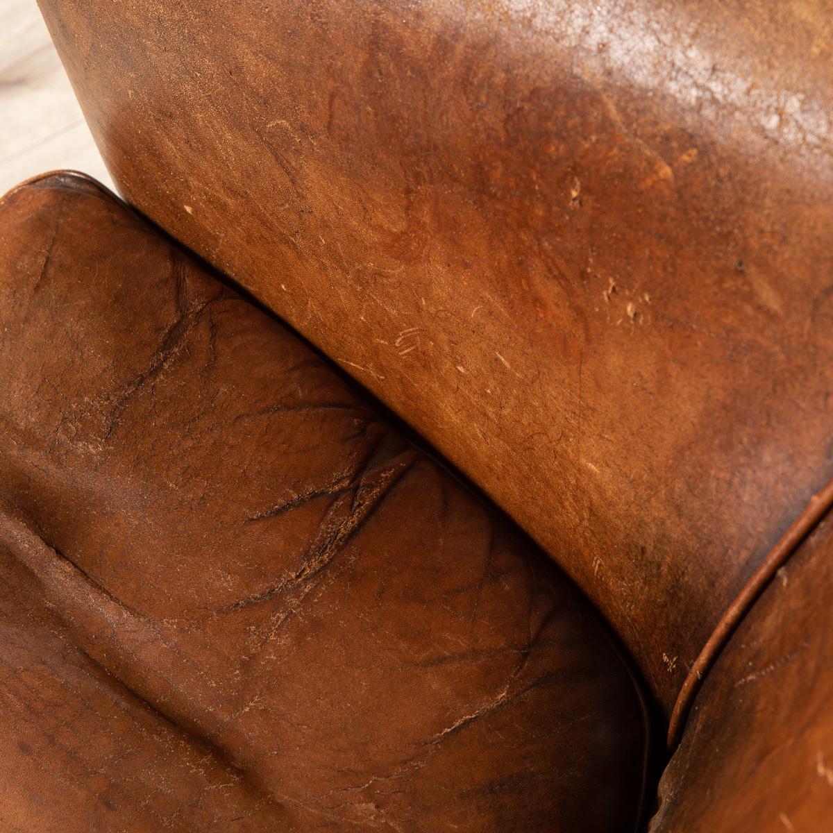 20th Century Dutch Sheepskin Leather Tub Chair 15