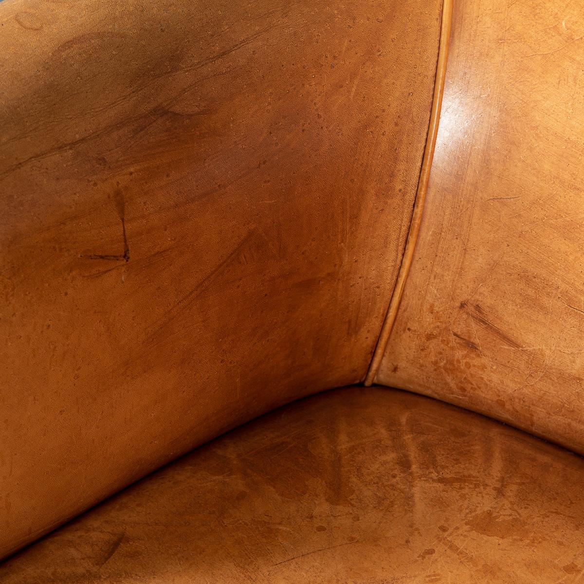 20th Century Dutch Sheepskin Leather Tub Chair 13