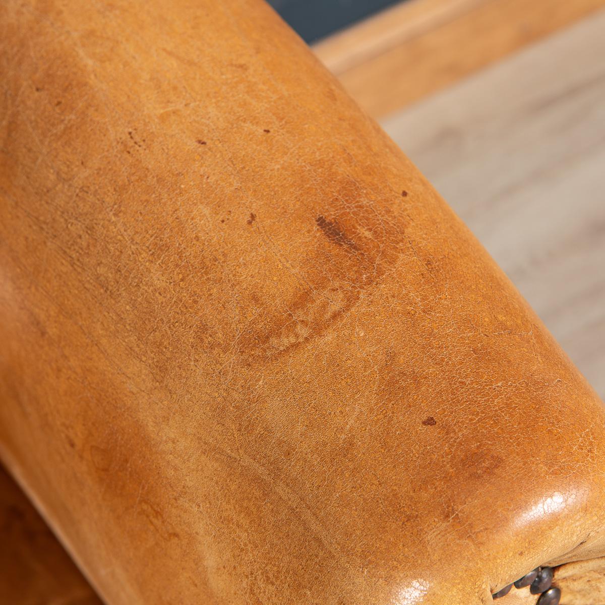 20th Century Dutch Sheepskin Leather Tub Chair 14