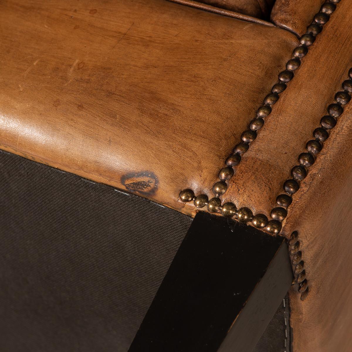 20th Century Dutch Sheepskin Leather Tub Chair 15