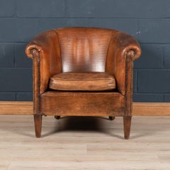 20th Century Dutch Sheepskin Leather Tub Chair