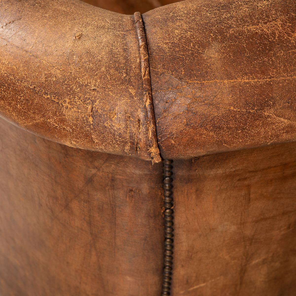 20th Century Dutch Sheepskin Leather Tub Chair 17