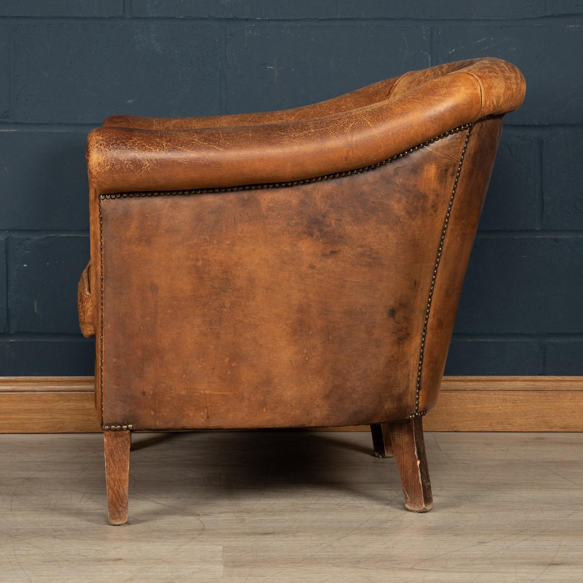 20th Century Dutch Sheepskin Leather Tub Chair In Good Condition In Royal Tunbridge Wells, Kent