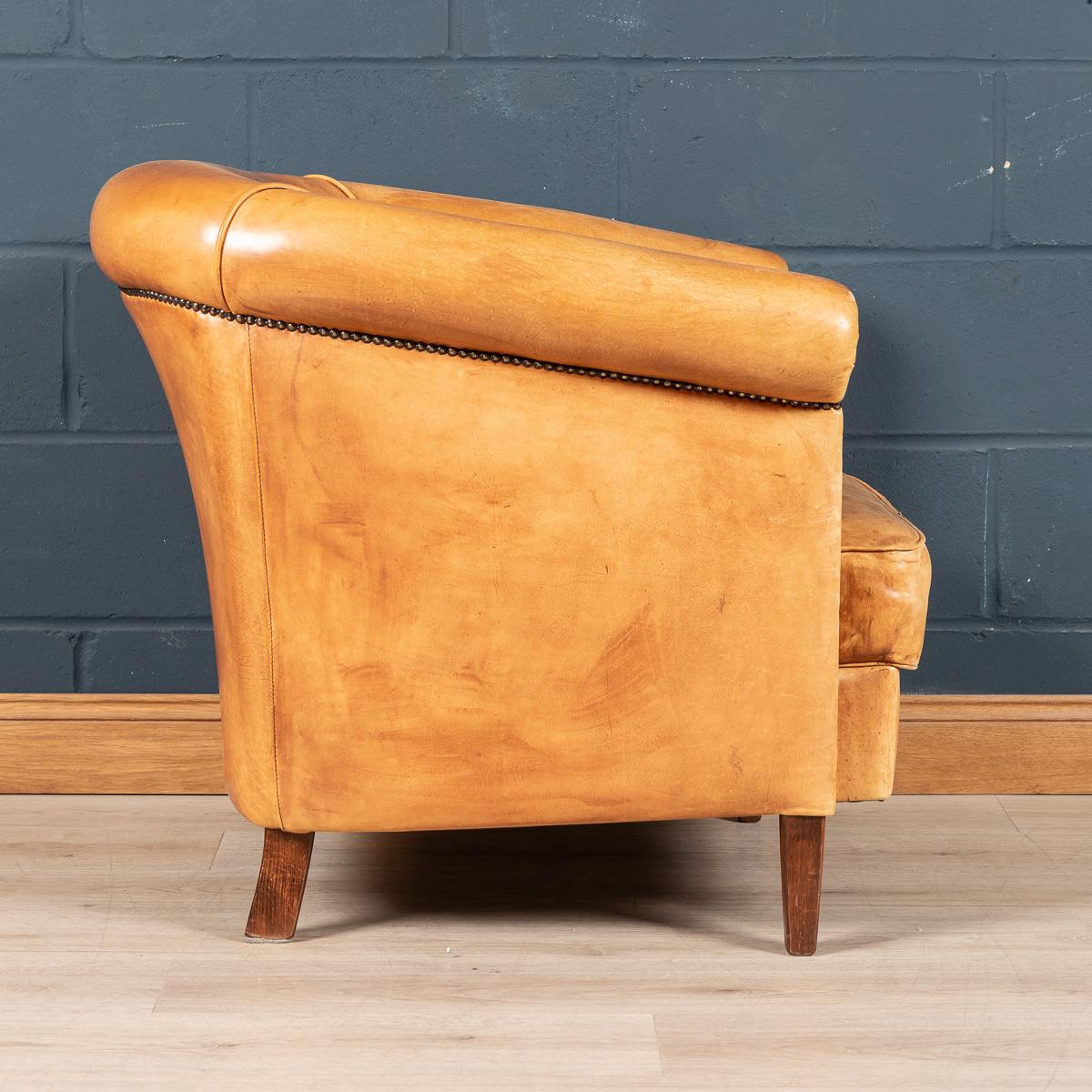 20th Century Dutch Sheepskin Leather Tub Chair 1