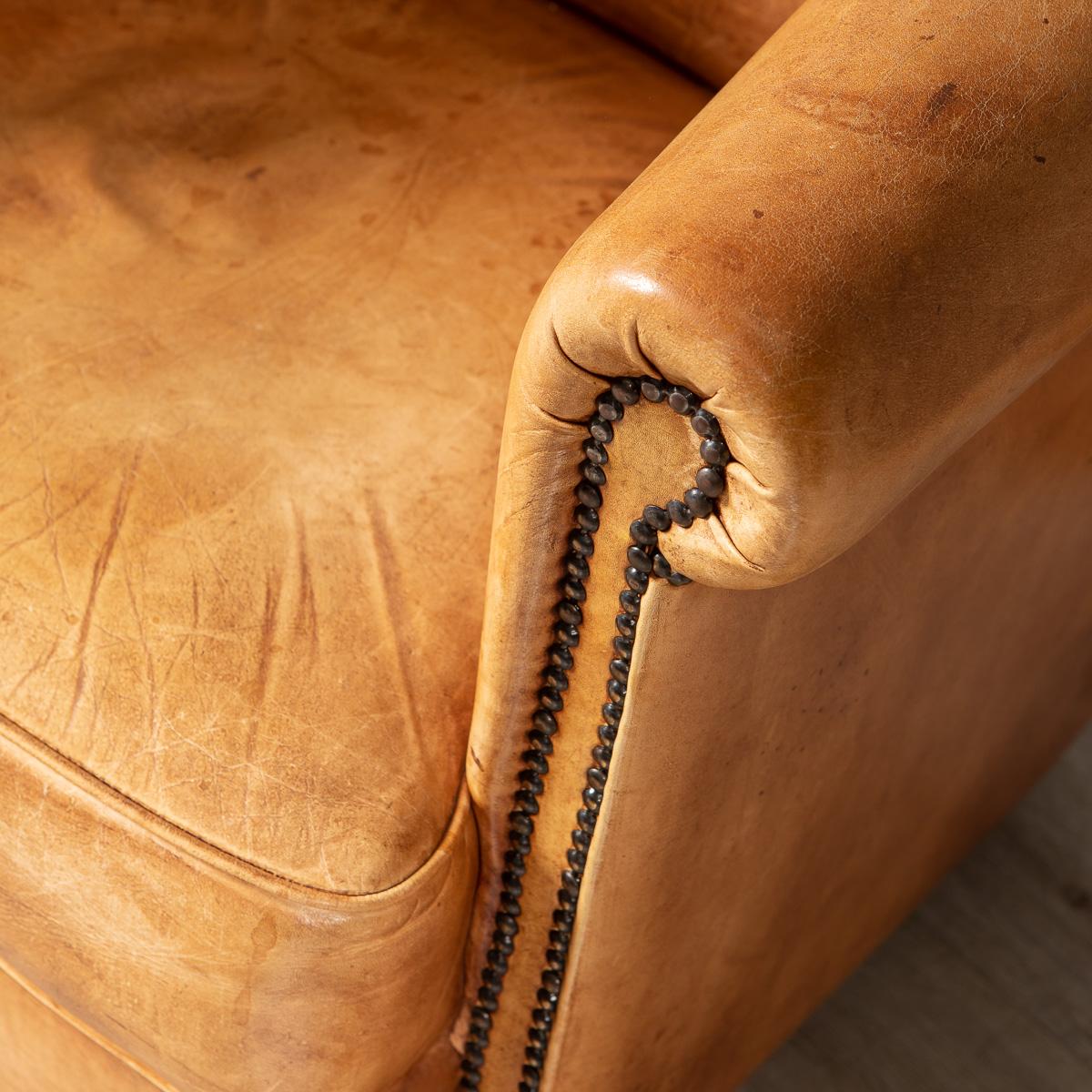 20th Century Dutch Sheepskin Leather Tub Chair 2