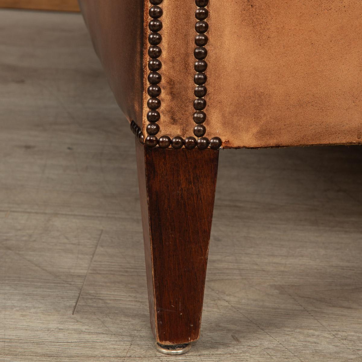 20th Century Dutch Sheepskin Leather Tub Chair 4