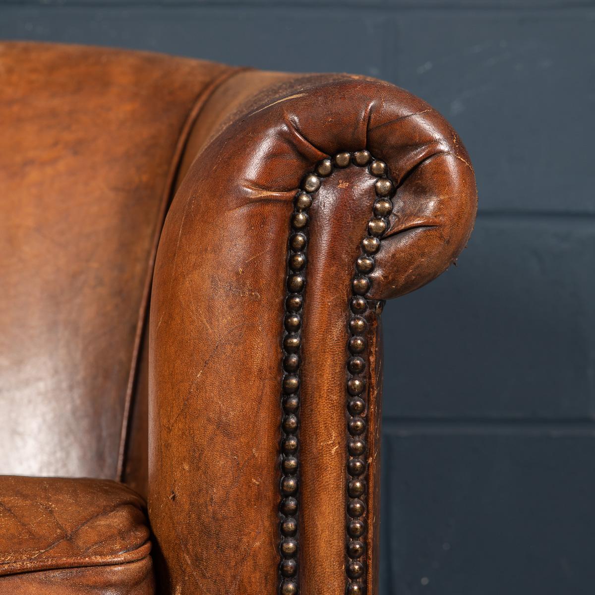 20th Century Dutch Sheepskin Leather Tub Chair 5