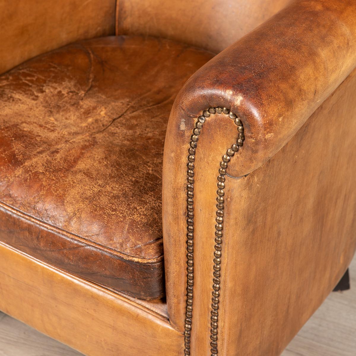 20th Century Dutch Sheepskin Leather Tub Chair 5