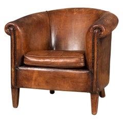20th Century Dutch Sheepskin Leather Tub Chair