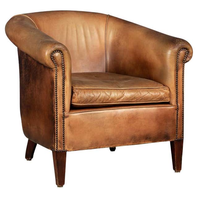 Scandinavian Mid-Century Chair in Leather and Sheepskin at 1stDibs