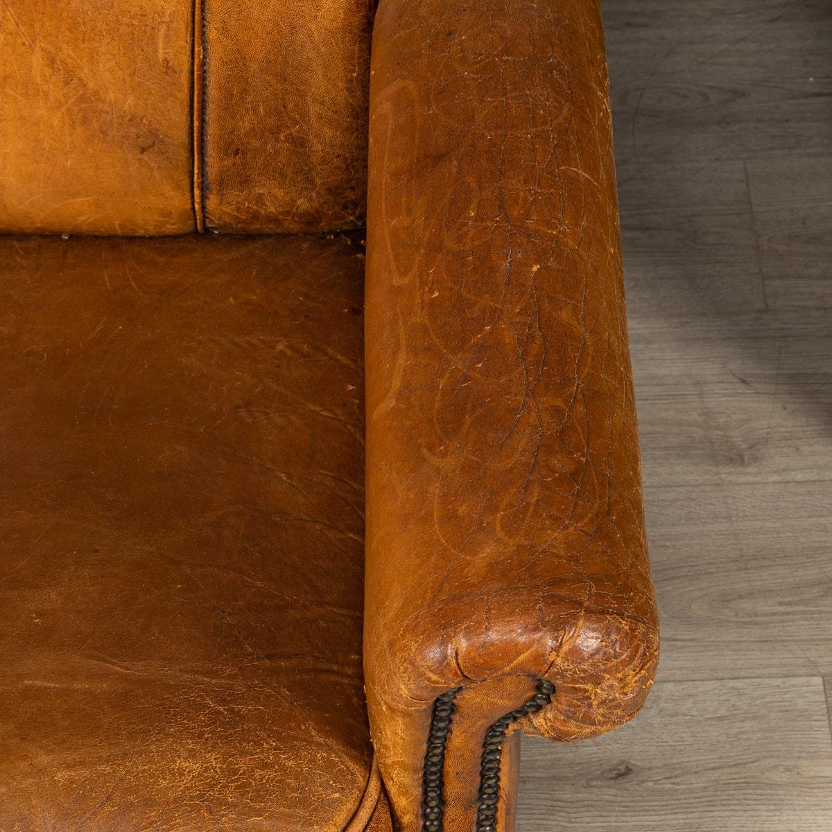 20th Century Dutch Sheepskin Leather Tub Chairs For Sale 7