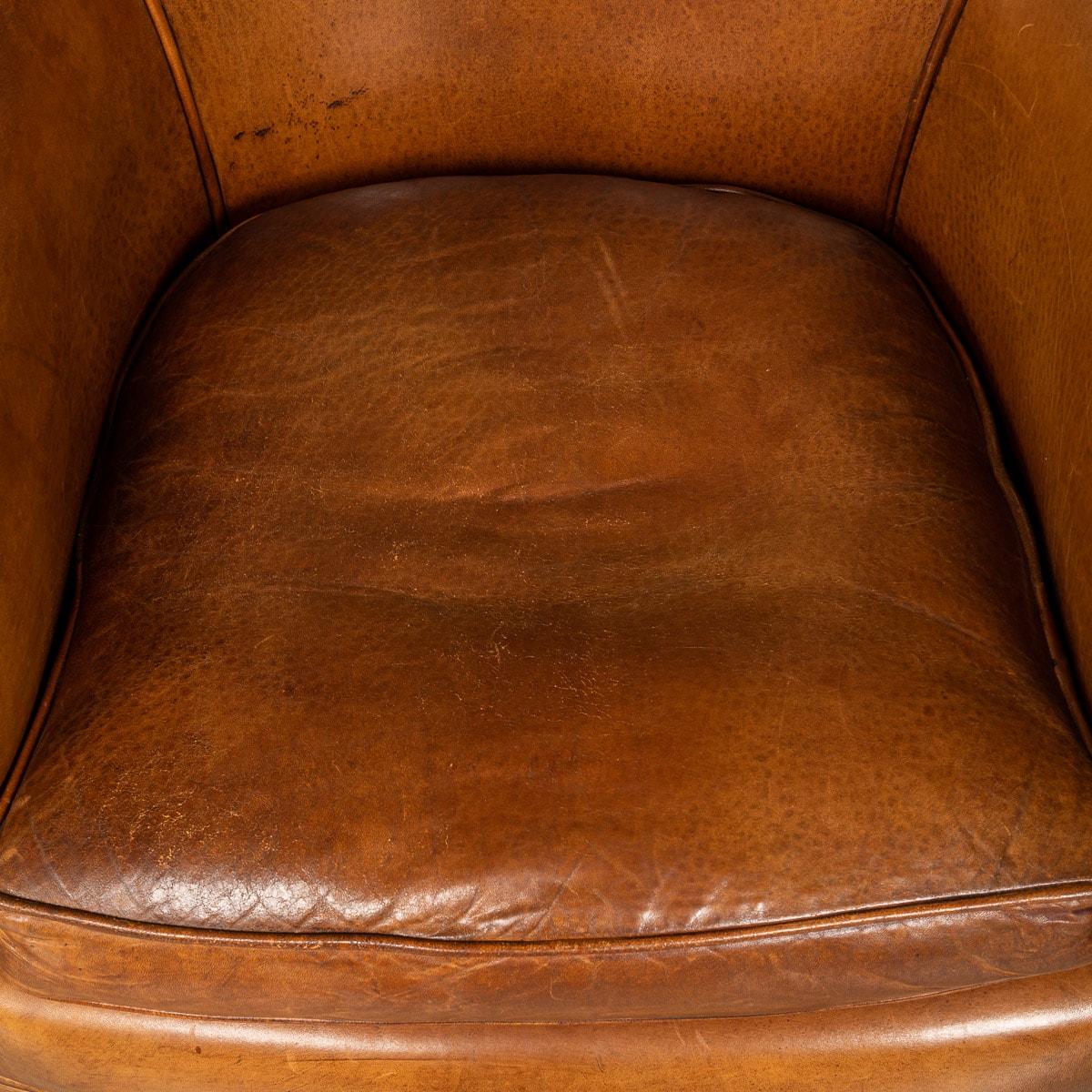20th Century Dutch Sheepskin Leather Tub Chairs For Sale at 1stDibs