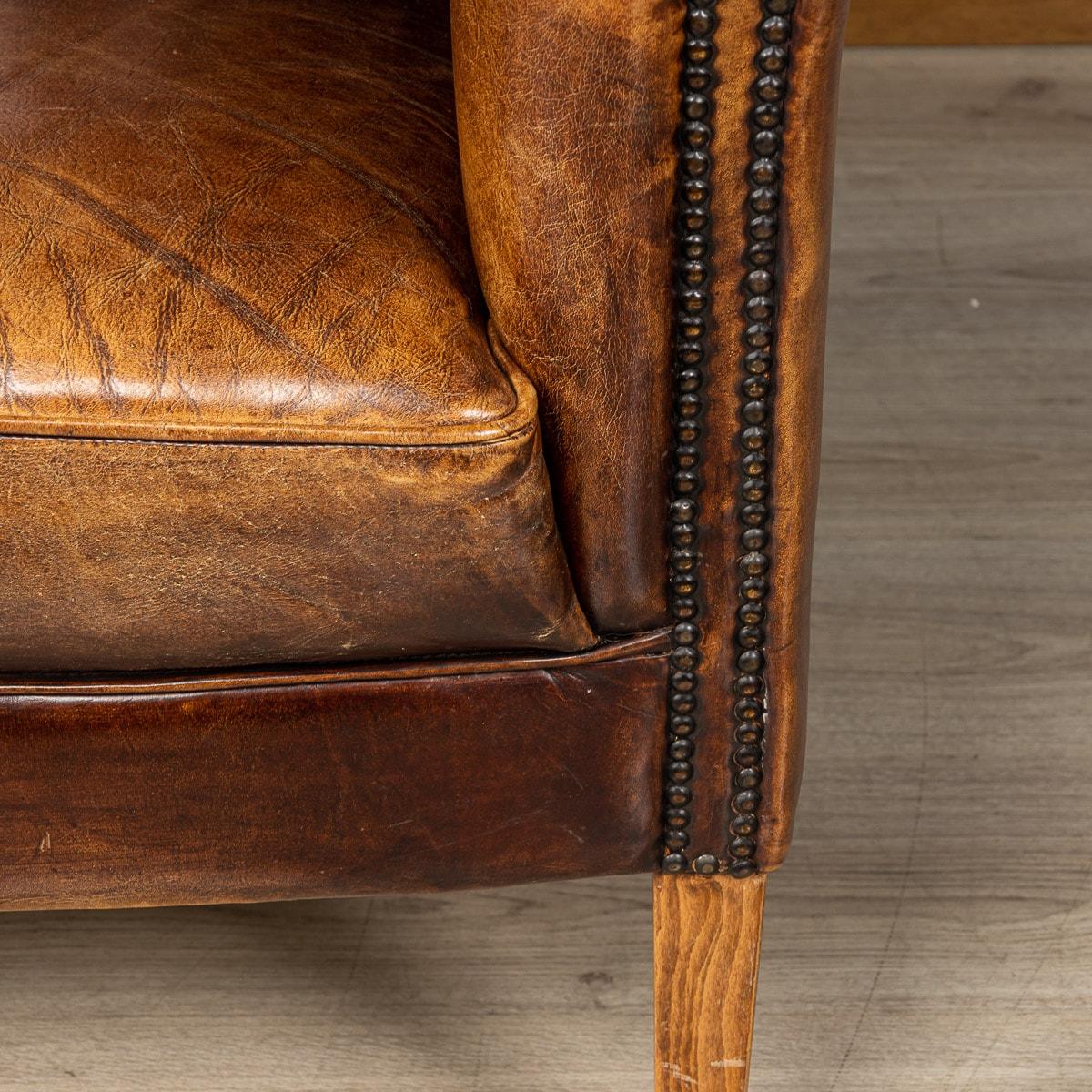 20th Century Dutch Sheepskin Leather Tub Chairs For Sale 8