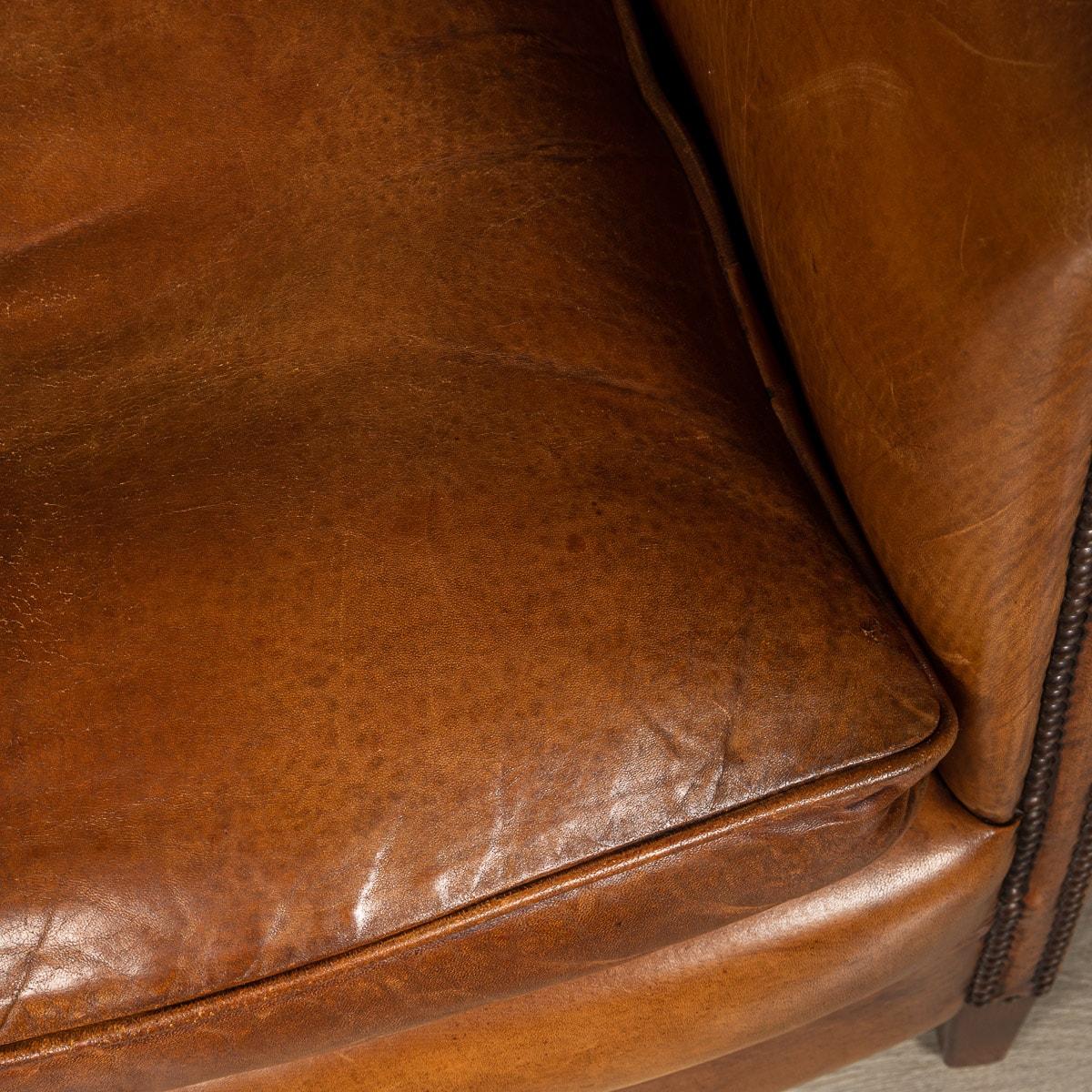 20th Century Dutch Sheepskin Leather Tub Chairs 11