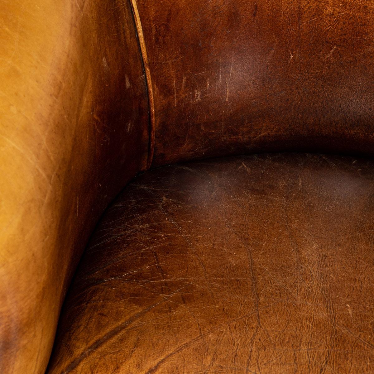 20th Century Dutch Sheepskin Leather Tub Chairs For Sale 11