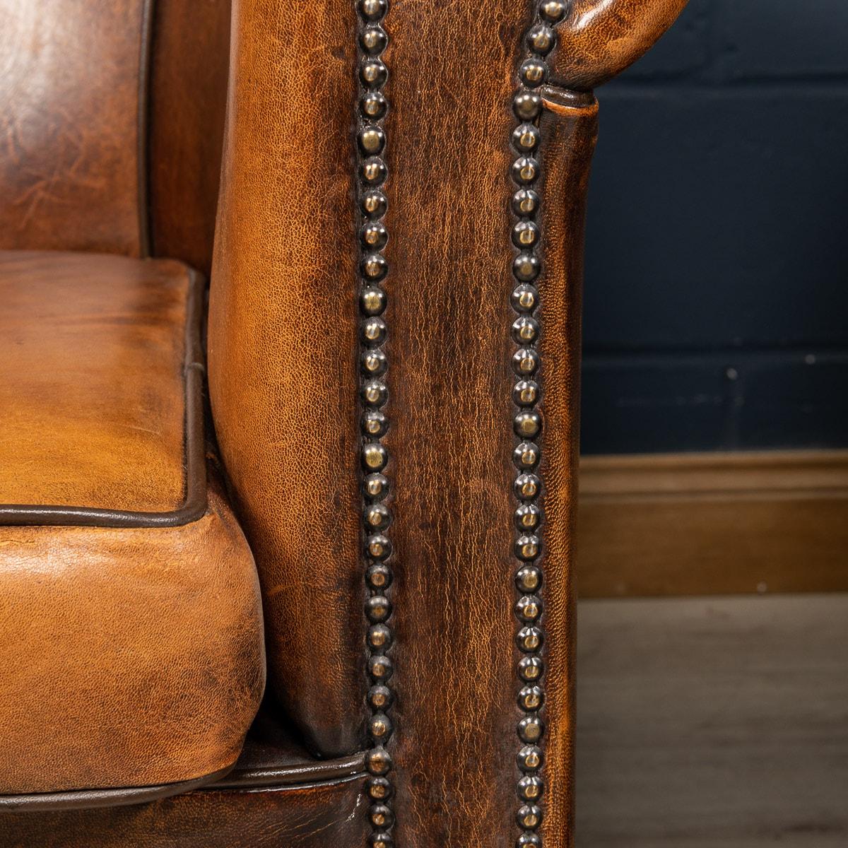 20th Century Dutch Sheepskin Leather Tub Chairs 13