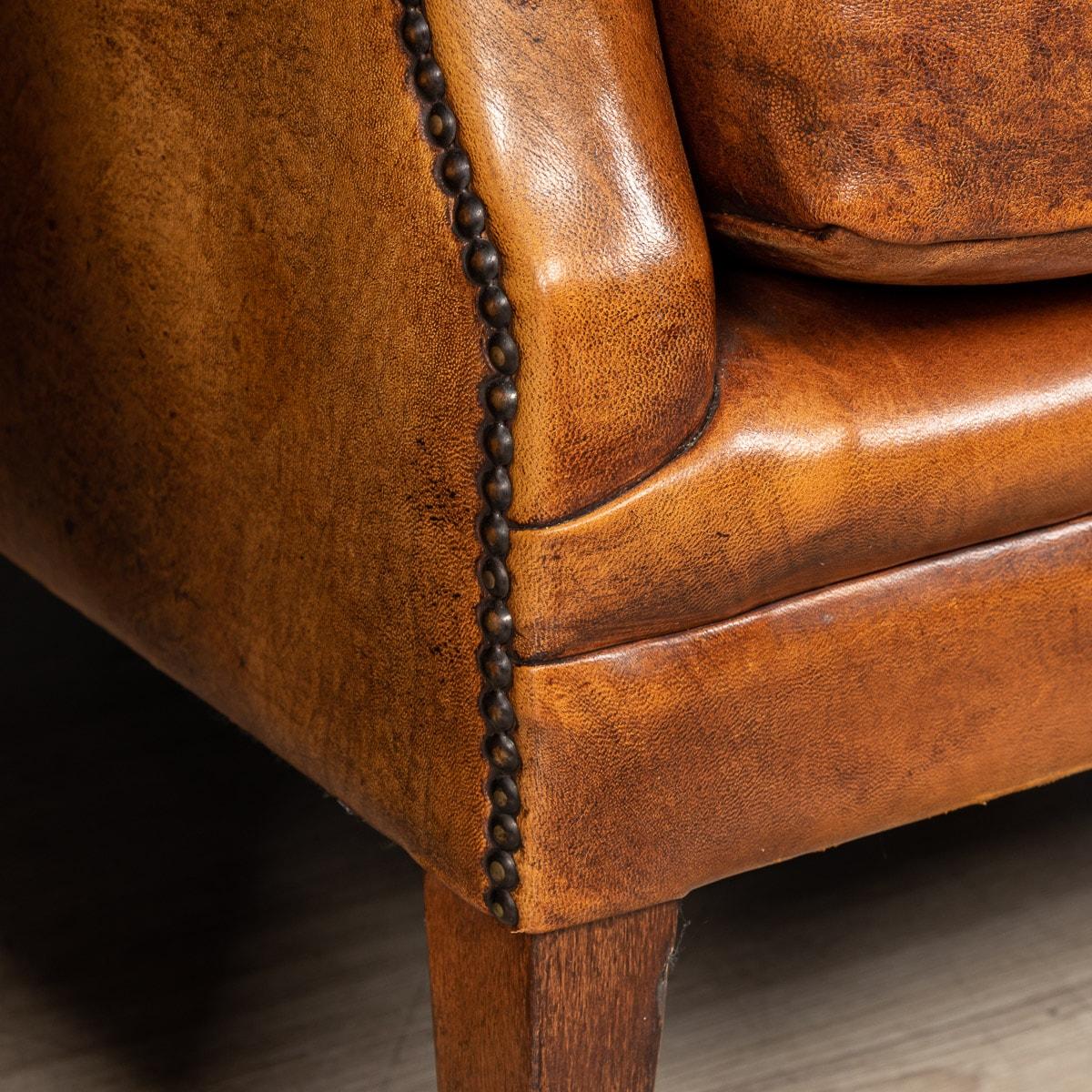 20th Century Dutch Sheepskin Leather Tub Chairs 13
