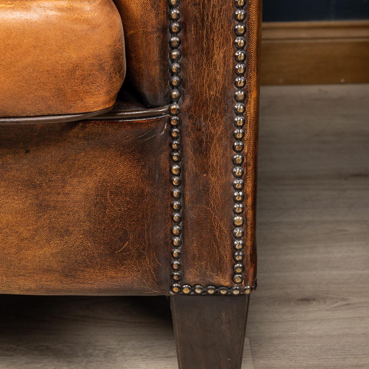 20th Century Dutch Sheepskin Leather Tub Chairs 14