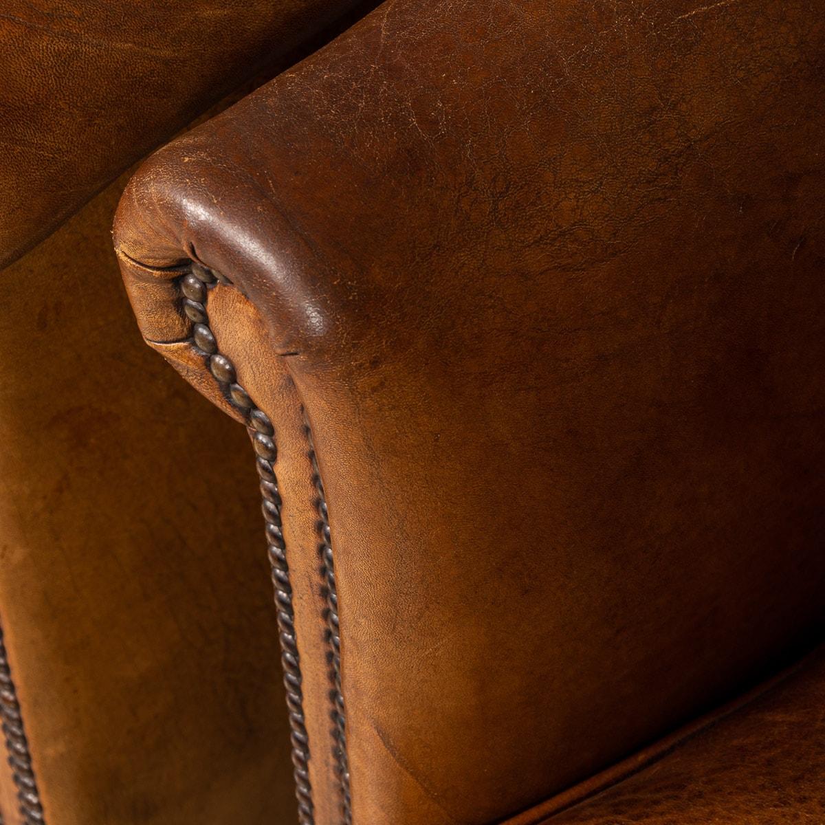 20th Century Dutch Sheepskin Leather Tub Chairs 14